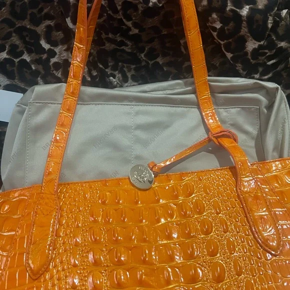 Bright Tonya Orange Croc-Embossed Tote Bag - Picture 5 of 6